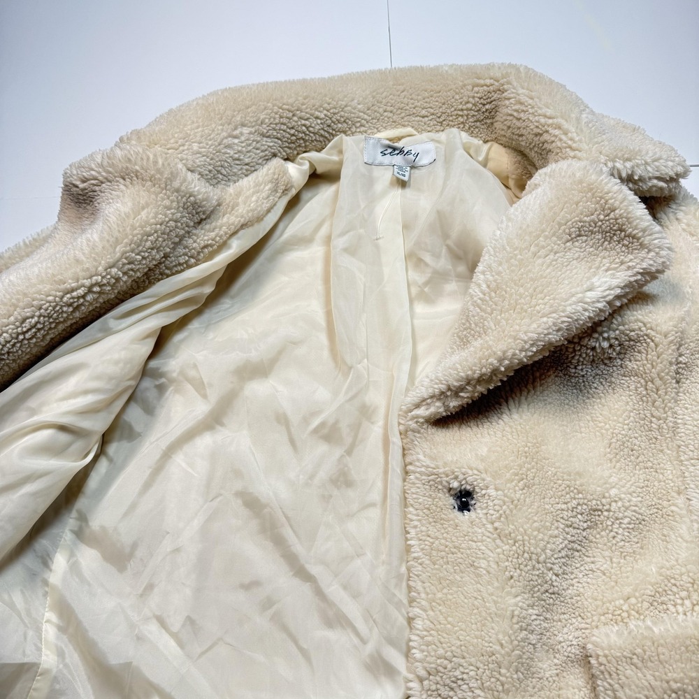 Sebby Jacket Womens XL White Faux Fur Teddy Sherpa Lined Short Coat Collared - Picture 3 of 7